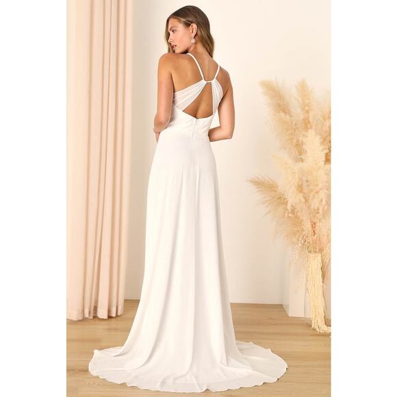 NWT Lulus Romantic Inspiration White Sleeveless Faux-Wrap Maxi Dress Wedding L - Picture 3 of 8